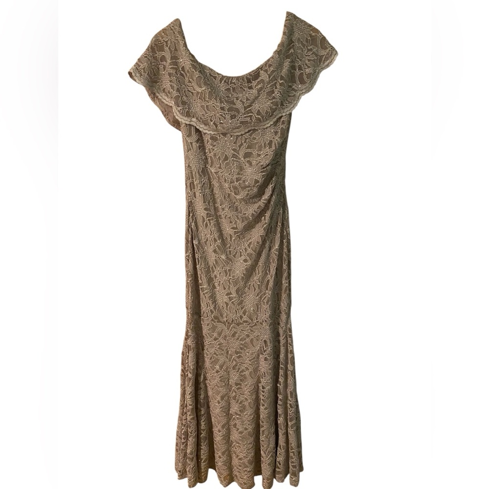 Formal Dress Size 10 Lace Off Shoulder Taupe Wedding Mother Of Bride Guest